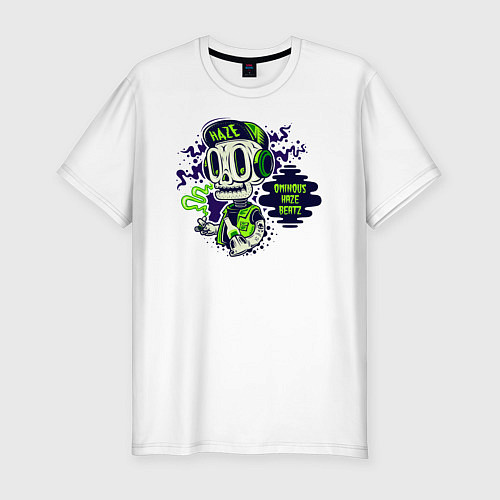Мужская slim-футболка Скелет в бейсболке / Белый – фото 1