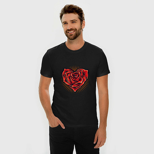 Мужская slim-футболка Роза в сердце / Черный – фото 3