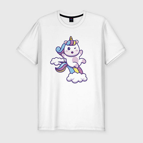 Мужская slim-футболка Единорожка верхом на радуге / Белый – фото 1