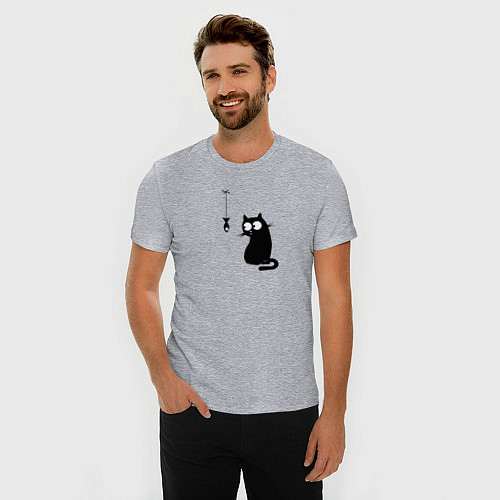 Мужская slim-футболка Котик и рыбка / Меланж – фото 3