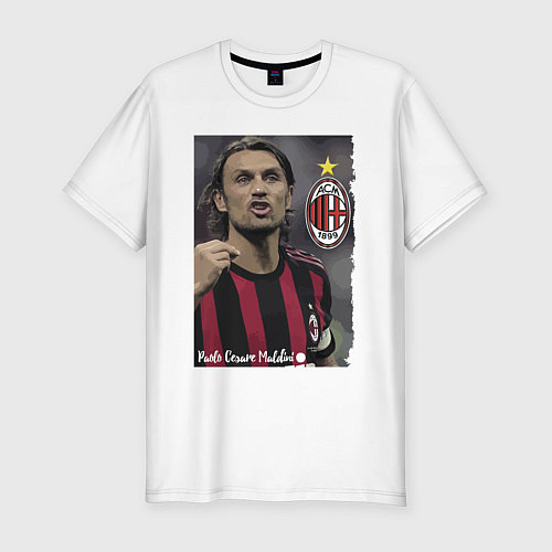 Мужская slim-футболка Paolo Cesare Maldini - Milan, captain / Белый – фото 1