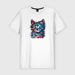 Футболка slim-fit Космический кот Space cat, цвет: белый