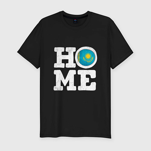 Мужская slim-футболка Дом - Казахстан / Черный – фото 1