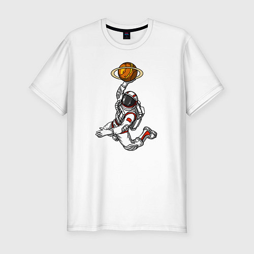 Мужская slim-футболка Космический баскетболист / Белый – фото 1