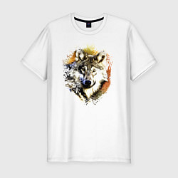 Мужская slim-футболка Акварельный волк