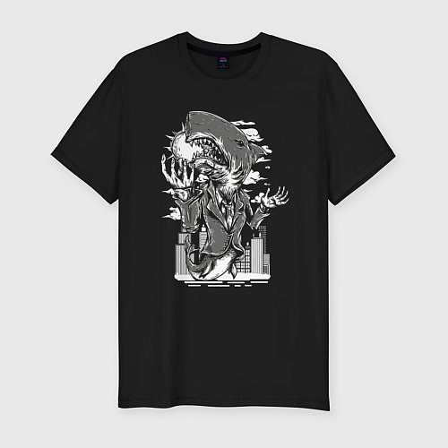 Мужская slim-футболка City shark / Черный – фото 1