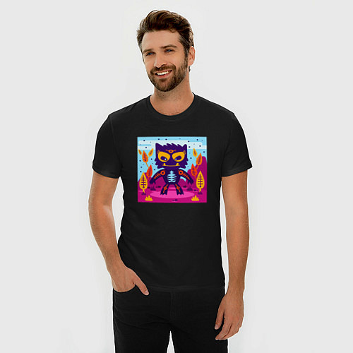 Мужская slim-футболка Кот инопланетянин / Черный – фото 3