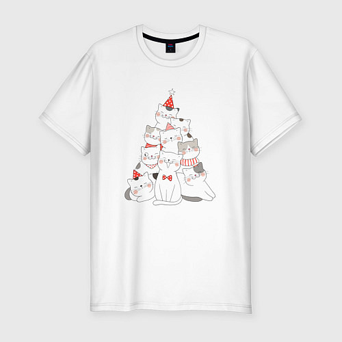 Мужская slim-футболка КОТОЁЛКА новый год / Белый – фото 1