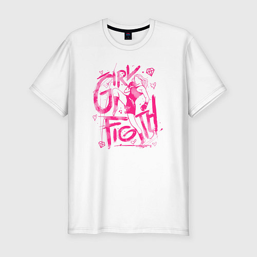 Мужская slim-футболка GIRL FIGTH женская драка / Белый – фото 1