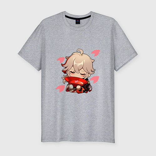 Мужская slim-футболка Маленький Казуха ест геншин импакт / Меланж – фото 1
