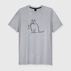 Мужская slim-футболка Кот с пальцем в верх