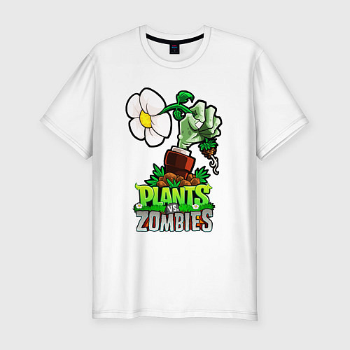 Мужская slim-футболка Plants vs Zombies рука зомби / Белый – фото 1