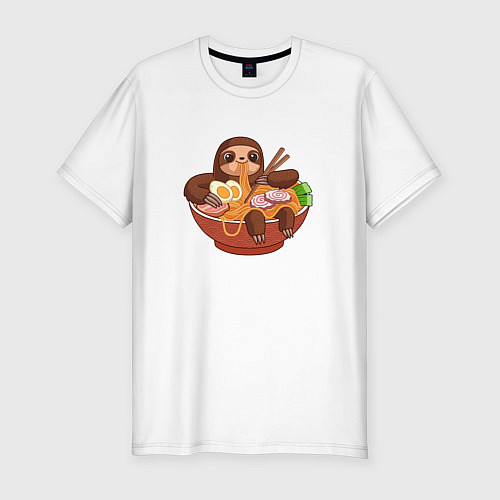 Мужская slim-футболка Cute Sloth Ramen Noodles / Белый – фото 1