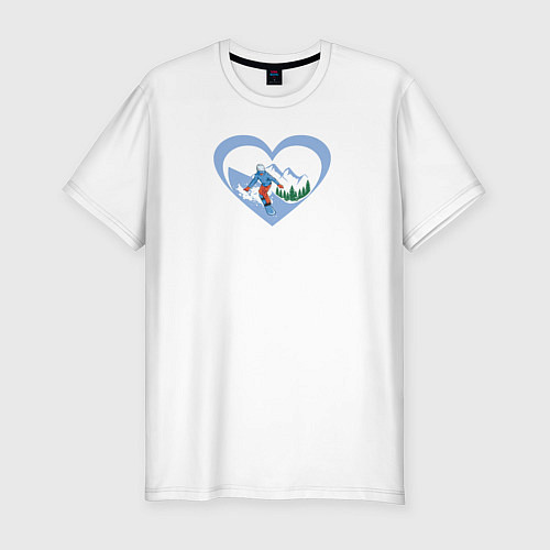 Мужская slim-футболка Сноубординг В Сердце! / Белый – фото 1