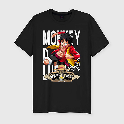 Мужская slim-футболка One Piece Monkey Большой Куш Манки / Черный – фото 1