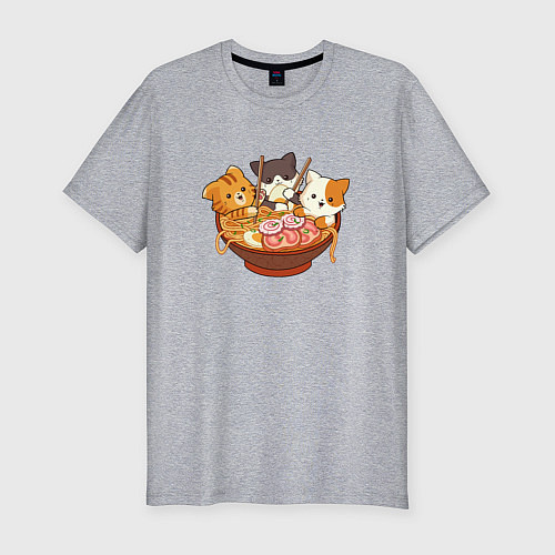 Мужская slim-футболка Kawaii Cat Ramen / Меланж – фото 1