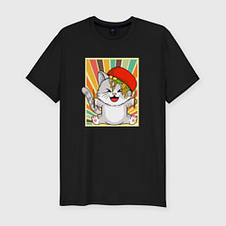 Мужская slim-футболка Cat Eating Ramen