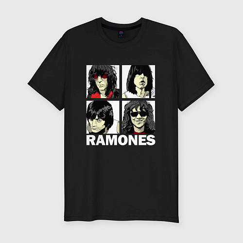 Мужская slim-футболка Ramones, Рамонес Портреты / Черный – фото 1