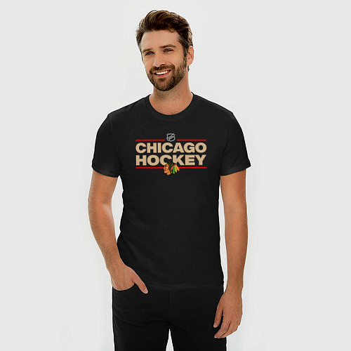 Мужская slim-футболка CHICAGO BLACKHAWKS NHL ЧИКАГО НХЛ / Черный – фото 3