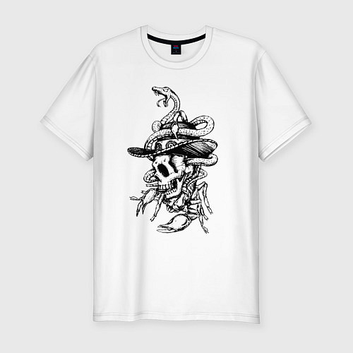 Мужская slim-футболка Череп, скорпион и змея / Белый – фото 1