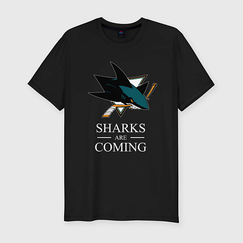 Мужская slim-футболка Sharks are coming, Сан-Хосе Шаркс San Jose Sharks / Черный – фото 1