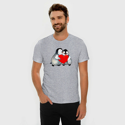 Мужская slim-футболка Милые Влюбленные Пингвины / Меланж – фото 3