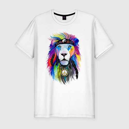 Мужская slim-футболка Color lion! Neon! / Белый – фото 1