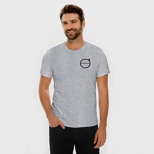 Мужская slim-футболка VOLVO чёрный логотип / Меланж – фото 3