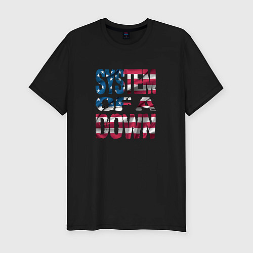 Мужская slim-футболка System of a Down Флаг США / Черный – фото 1
