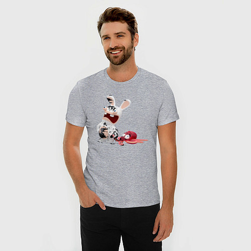 Мужская slim-футболка Бешеный кролик и осьминог / Меланж – фото 3