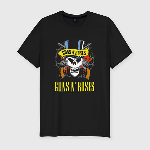 Мужская slim-футболка GUNS N ROSES ГРУППА / Черный – фото 1