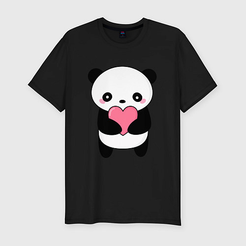 Мужская slim-футболка КАВАЙНЫЙ ПАНДА KAWAII PANDA / Черный – фото 1