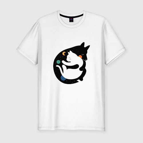 Мужская slim-футболка Обнимашки волк и кошка / Белый – фото 1