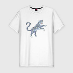 Мужская slim-футболка Водяной голубой тигрёнок, символ 2022