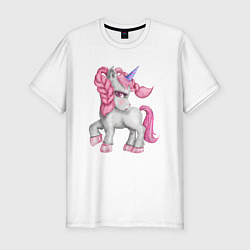 Мужская slim-футболка Единорог с розовой гривой
