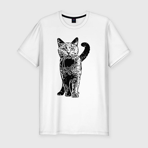 Мужская slim-футболка Красивый котик / Белый – фото 1