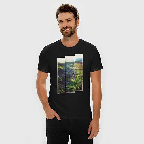 Мужская slim-футболка Тропа с цветами к морю / Черный – фото 3