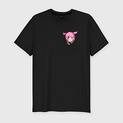 Футболка slim-fit Anime тян с розовыми волосами в кармане, цвет: черный