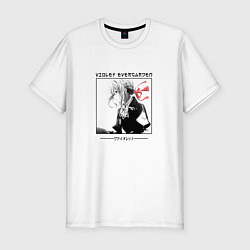 Мужская slim-футболка Вайолет Эвергарден в квадрате с иероглифами