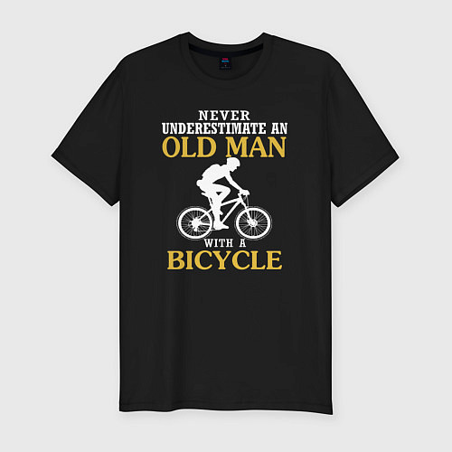 Мужская slim-футболка Никогда не недооценивайте старика с велосипедом / Черный – фото 1