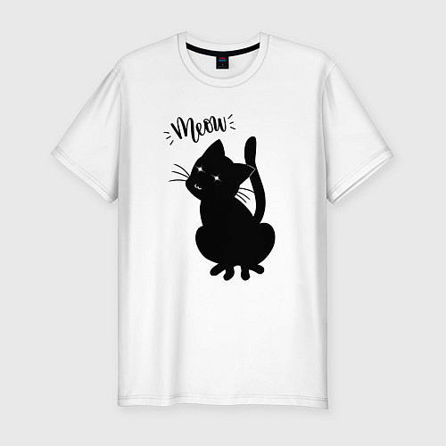 Мужская slim-футболка Кошка Луна Meow / Белый – фото 1