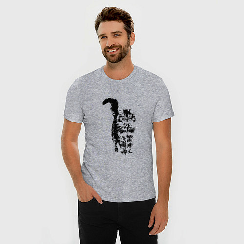 Мужская slim-футболка КОШКА С ПУШИСТЫМ ХВОСТОМ / Меланж – фото 3