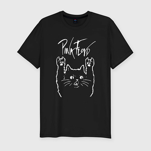 Мужская slim-футболка Pink Floyd Пинк флойд Рок кот / Черный – фото 1