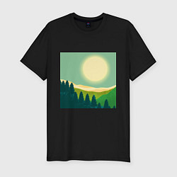 Мужская slim-футболка Пейзаж и яркое солнце
