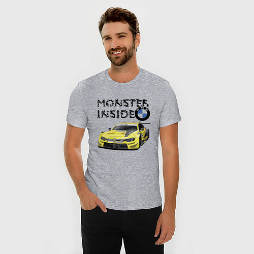Мужская slim-футболка BMW M Power Monster inside / Меланж – фото 3