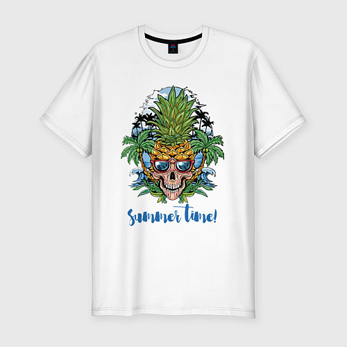Мужская slim-футболка Summer time Cool skull / Белый – фото 1