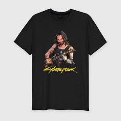 Футболка slim-fit Джонни Cyberpunk2077 Johnny с гитарой, цвет: черный