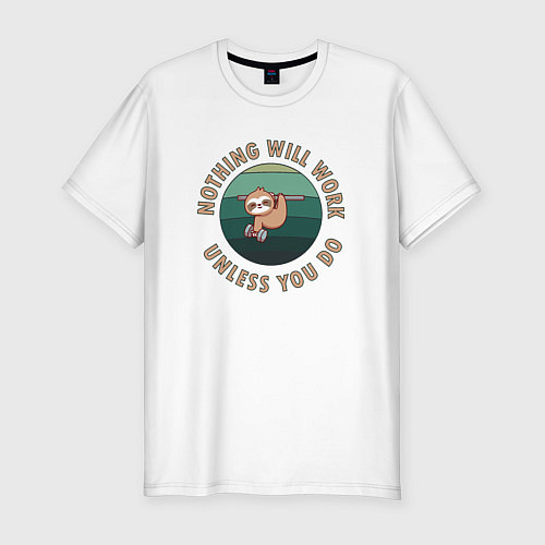 Мужская slim-футболка Ленивец Тренировка / Белый – фото 1