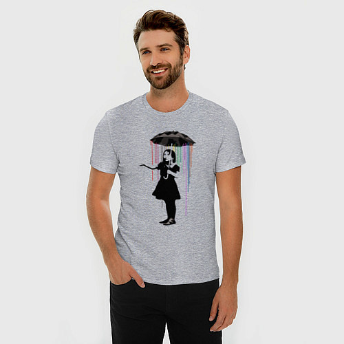 Мужская slim-футболка BANKSY БЭНКСИ девушка под зонтом / Меланж – фото 3