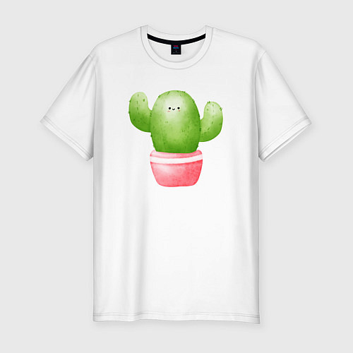 Мужская slim-футболка Маленький кактус / Белый – фото 1